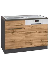 KOCHSTATION, Sp&uuml;lenschrank &raquo;KS-Tulsa&laquo; 110 cm breit, inkl. T&uuml;r/Sockel f&uuml;r Einbaugeschirrsp&uuml;ler, Metallgriff, wotaneiche, grafit -B/H/T: 110 cm x 85 cm 