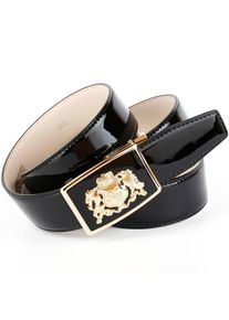 Anthoni Crown, Damen, Lederg&uuml;rtel mit Wappen aus Lackleder, schwarz, 90, Aus formstabilem Leder gefertigt