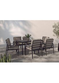 Konifera, Garten-Essgruppe &raquo;&raquo;New Jersey&laquo;&laquo; Set, 6 Sessel, Tisch 80x160x71 cm, inkl. Auflagen, 19 Stk. tlg. Aluminium/Polyrattan, Schwarz + Dunkelgrau +