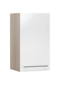 Optifit, H&auml;ngeschrank &raquo;Bern&laquo; Breite 40 cm, 70 cm hoch, mit 1 T&uuml;r, mit Metallgriff, wei&szlig; Hochglanz/akaziefarben, akaziefarben - B/H/T: 40 cm x 70,4 cm 