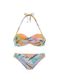Sunseeker, Damen, B&uuml;gel-Bandeau-Bikini &raquo;Allis&laquo; mit Bl&auml;tterdruck, wei&szlig;-gelb, 40 - Cup E, Mit abstraktem Print