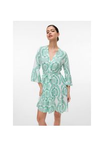 V&eacute;ro Moda Vero Moda, Damen, Tunikakleid &raquo;VMMELBA 3/4 SHORT BELT DRESS WVN GA NOOS&laquo; Sommerkleid, mit Volant und Taillen-Bindeg&uuml;rtel, Snow White AOP:Holly Green, 