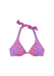 Venice Beach, Damen, B&uuml;gel-Bikini-Top &raquo;Fjella&laquo; in zweifarbiger Animal-Optik, violett-koralle, 42 - Cup D, Herausnehmbare Softcups