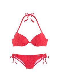 Buffalo, Damen, Push-Up-Bikini mit modischer Struktur, rot, 34 - Cup B, Modische Strukturware