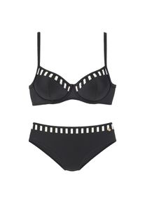 Lascana, Damen, B&uuml;gel-Bikini mit goldfarbenen Streifen, schwarz-wei&szlig;-goldfarben, 38 - Cup B, Elegantes Streifendesign