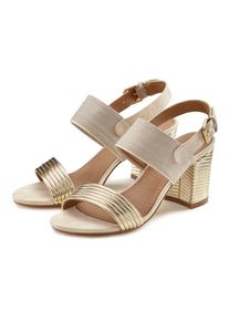 Lascana, Damen, Riemchensandalette &raquo;Sommerschuh&laquo; Sandale, Sommerschuh mit Blockabsatz VEGAN, goldfarben, 40, goldfarben, Mit komfortablem Blockabsatz 