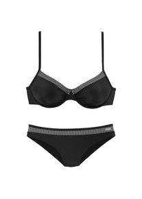 Lascana, Damen, B&uuml;gel-Bikini mit gestreiften Eins&auml;tzen, schwarz, 44 - Cup E, Im femininen Look