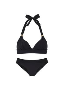 Lascana, Damen, Triangel-Bikini &raquo;Toni&laquo; mit goldfarbenen Accessoires, schwarz, 42 - Cup D, Triangel-Bikini mit modischen Accessoires