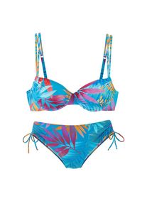 Lascana, Damen, B&uuml;gel-Bikini mit Doppeltr&auml;gern, blau bedruckt, Cup B, 38 - Cup B, blau bedruckt, Modischer Bl&auml;tterdruck