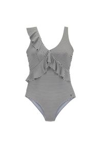 Lascana, Damen, Badeanzug mit Tragevarianten und R&uuml;schen-Volants, gestreift-schwarz-wei&szlig;, Cup B, 38 - Cup B, gestreift-schwarz-wei&szlig;, 5 Tragevarianten