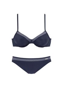 Lascana, Damen, B&uuml;gel-Bikini mit gestreiften Eins&auml;tzen, marine, Cup D, 36 - Cup D, marine, Im femininen Look
