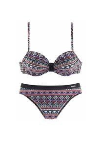 Lascana, Damen, B&uuml;gel-Bikini mit unifarbener Schlaufe zwischen den Cups, schwarz-bunt, 46 - Cup C, Im Ethno-Look