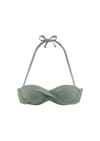 s.Oliver, Damen, Bandeau-Bikini-Top &raquo;Spain&laquo; in unifarben mit Wickeloptik, oliv, 36 - Cup B, Mix-Kini nach Lust und Laune mixen