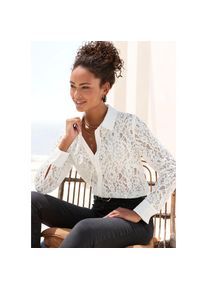 Lascana, Damen, Spitzenbluse mit Hemdblusenkragen, Spitzenbluse, transparente Bluse, festlich, wei&szlig;, 38, Moderne Spitzenbluse