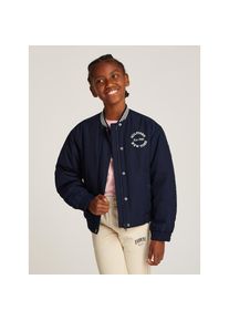 Tommy Hilfiger, Damen, Bomberjacke &raquo;VARSITY SATEEN BOMBER&laquo; mit Logo-Druck auf der Brust, Dark Night Navy, 7 (122), Bomberjacke von TOMMY HILFIGER