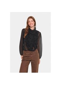 Saint Tropez, Damen, R&uuml;schenbluse &raquo;LiljaSZ Crinkle LS Shirt&laquo; Regular fit, Chiffon, R&uuml;schen, Black, L, Feminine Bluse von Saint Tropez