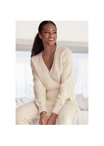 Lascana, Damen, Wickelstrickjacke mit breitem Rippb&uuml;ndchen, Loungewear, creme, 36/38, Weiche Strickjacke zum Binden