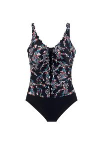 Petite Fleur, Damen, Badeanzug mit Shapingeinsatz, mit Unterbrustgummi, mit integrierten Softcups, schwarz-bedruckt, 50 - Cup B, Trendige R&uuml;schenkante