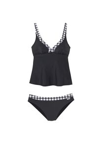 Lascana, Damen, B&uuml;gel-Tankini mit Karo-Kontrastdetails an Hose und Top, schwarz-wei&szlig;, 42 - Cup C, B&uuml;gel-Tankini mit verstellbaren Tr&auml;gern