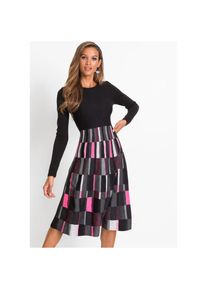 bonprix, Damen, Strickkleid &raquo;Ausgestelltes Jacquard-Strickkleid&laquo; Ausgestelltes Jacquard-Strickkleid, grau/schwarz/pink kariert, N-Gr, 32/34 (XS) -N-Gr