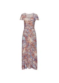 Buffalo, Damen, Maxikleid mit asymmetrisch fallendem Saum, Sommerkleid mit Alloverprint, blau-orange bedruckt, 36 - N-Gr, Mit V-Ausschnitt und 