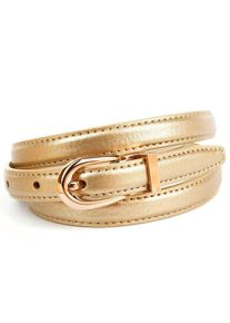 Anthoni Crown, Damen, Lederg&uuml;rtel in schmaler Form, gl&auml;nzende goldfarbene Oberfl&auml;che, goldfarben, 80, Aus formstabilem Leder gefertigt