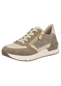 Rieker, Damen, Sneaker , Freizeitschuh, Schn&uuml;rschuh, Halbschuh mit modischen Akzenten, beige-taupe, 41, Mit seitlichem Rei&szlig;verschluss