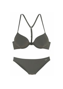Bruno Banani, Damen, Push-Up-Bikini mit Vorderverschluss, oliv, Cup AA, 32 - Cup AA, oliv, Elegante Ringerr&uuml;cken-Optik
