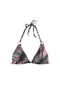 Lascana, Damen, Triangel-Bikini-Top &raquo;Reese&laquo; mit goldfarbenen Zierringen, schwarz-bedruckt, 34 - Cup A/B, Mit tropischem Druck