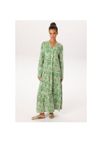 Aniston CASUAL, Damen, Maxikleid mit gro&szlig;fl&auml;chigen, grafischen Bl&auml;ttern bedruckt - NEUE KOLLEKTION, wollwei&szlig;-smaragdgr&uuml;n, N-Gr, 38 - N-Gr, wollwei&szlig;-