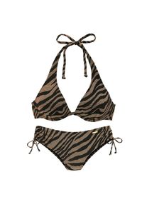 Bruno Banani, Damen, B&uuml;gel-Bikini in zweifarbiger Animal-Optik, schwarz-gold, 44 - Cup C, Aus glitzernder Strukturware