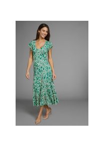 Laura Scott, Damen, Sommerkleid mit Alloverdruck & leicht gerafften Fl&uuml;gel-&Auml;rmeln, gr&uuml;n-sand-gemustert, 34 - N-Gr, Midikleid f&uuml;r einen l&auml;ssigen 