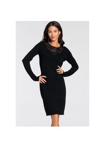 Laura Scott, Damen, Strickkleid figurbetonter Schnitt mit Spitzendetails, schwarz, 36 - N-Gr, Figurbetonter Schnitt f&uuml;r eine schlanke Silhouette
