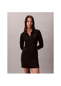 Calvin Klein Jeans, Damen, Minikleid &raquo;LS MONOLOGO RIB POLO MINI DRESS&laquo; Ohne Taschen Polokragen, V-Ausschnitt, figurbetont, Black, N-Gr, M (40) - N-Gr,