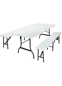 Casaria Bierzeltgarnitur 3-tlg Kunststoff Wei&szlig; 183cm