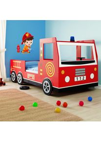 Casaria Cama infantil coche de bomberos de madera 200x90cm