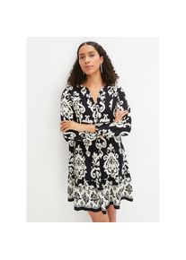 bonprix, Damen, Tunikakleid Tunika-Kleid aus flie&szlig;ender Viskose, schwarz/wollwei&szlig; bedruckt, N-Gr, 54 - N-Gr, schwarz/wollwei&szlig; bedruckt, Tunikakleid 