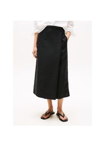 Tommy Hilfiger, Damen, Wickelrock &raquo;ESS LINEN KNEE WRAP SKIRT&laquo; mit Leinen, Black, 42, Black, Langer Rock von Tommy Hilfiger Womanswear