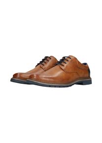 Bugatti, Herren, Schn&uuml;rschuh Blockabsatz, Businessschuh, Abendschuh mit Logopr&auml;gung, cognac used, 43, Bugatti Schn&uuml;rschuh mit Kontrastbesatz an der 
