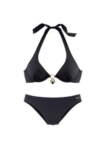 Bruno Banani, Damen, B&uuml;gel-Bikini mit gold-schwarzenen Accessories, schwarz, Cup C, 38 - Cup C, schwarz, Klassische Unifarben