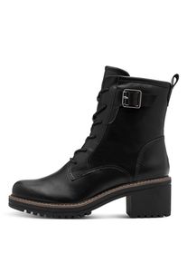 Marco Tozzi, Damen, Winterboots , Blockabsatz, Schn&uuml;rboots, Stiefelette mit Kontrast-Rahmennaht, schwarz, 40, Trendiger Schn&uuml;rboots mit Zierschnalle