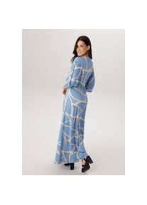 Aniston SELECTED, Damen, Maxikleid mit weiten, 3/4-langen &Auml;rmeln - NEUE KOLLEKTION, hellblau-beige-schwarz, N-Gr, 46 - N-Gr, hellblau-beige-schwarz, 
