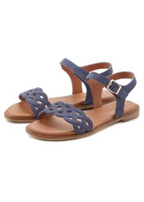 Lascana, Damen, Sandale &raquo;Sommerschuh&laquo; Sandalette, Sommerschuh aus Leder mit Cut-Outs und weicher Innensohle, blau, 39, Ledersandale made in Spain