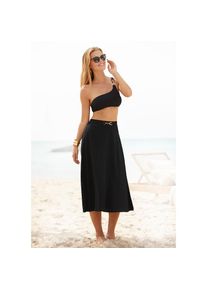 Lascana, Damen, Midirock mit Zierdetail am Bund, sommerlich, schwarz, 38, schwarz, Sommerlicher Webrock