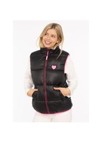 Zwillingsherz, Damen, Wendeweste &raquo;"Teddy Wendbar"&laquo; Neon-Details, Rei&szlig;verschluss, modisch, leicht gl&auml;nzend, Teddypl&uuml;sch, Schwarz, M, Damen-Wendeweste 