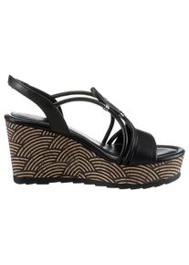 Marco Tozzi, Damen, Keilsandalette , Sommerschuh, Sandale, Keilabsatz, in veganer Verarbeitung, schwarz, 40, Sommerliches Modell mit verstellbarem 