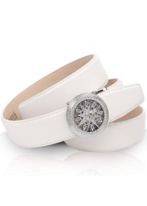 Anthoni Crown, Damen, Lederg&uuml;rtel mit Automatik-Schlie&szlig;e, wei&szlig;, 100, Keine Dornschlie&szlig;e und keine L&ouml;cher im Leder