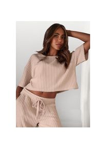 Lascana, Damen, 3/4-Arm-Shirt Lounge-/Strickshirt aus weichem Strick, Loungewear, sand-melange, 40/42, Rippshirt mit Rundhalsausschnitt