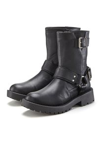 Lascana, Damen, Bikerboots mit trendigen Zierschnallen, Stiefel, Stiefelette, schwarz, 36, schwarz, Stiefel im angesagten Biker-Look