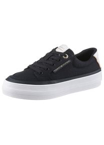 Tommy Hilfiger, Damen, Plateausneaker &raquo;ESSENTIAL VULC TEXTILE SNEAKER&laquo; , Freizeitschuh, Halbschuh, Schn&uuml;rschuh mit goldfarbenen Details, dunkelblau, 